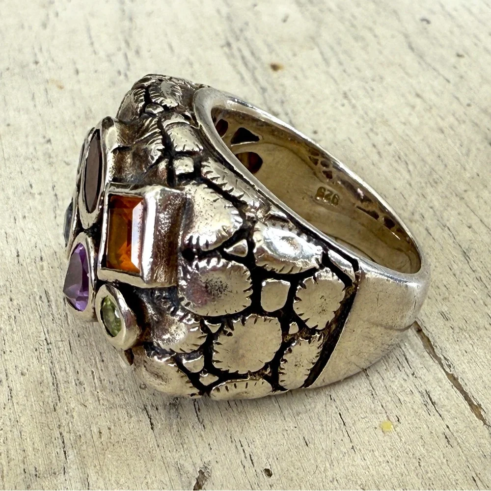 Vintage Chi Multiple Semi Precious Stone Sterling Silver Ring - Picture 2 of 8